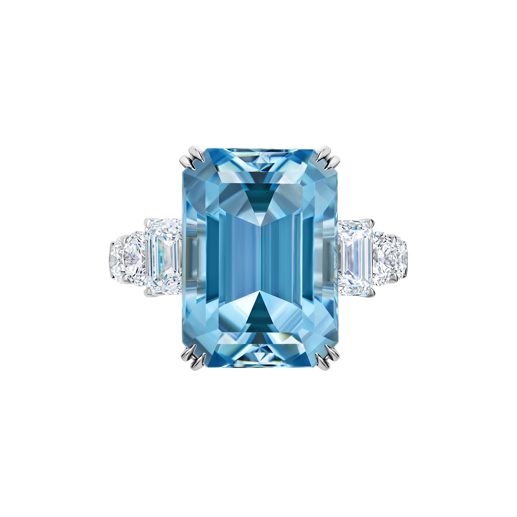 Кольцо с аквамарином и бриллиантами, белое золото
