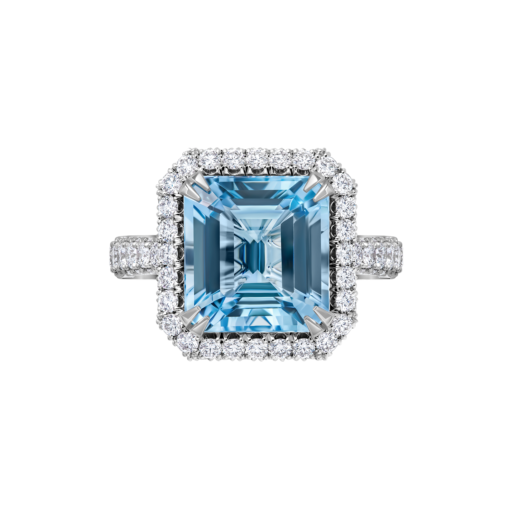 Кольцо с аквамарином и бриллиантами, белое золото