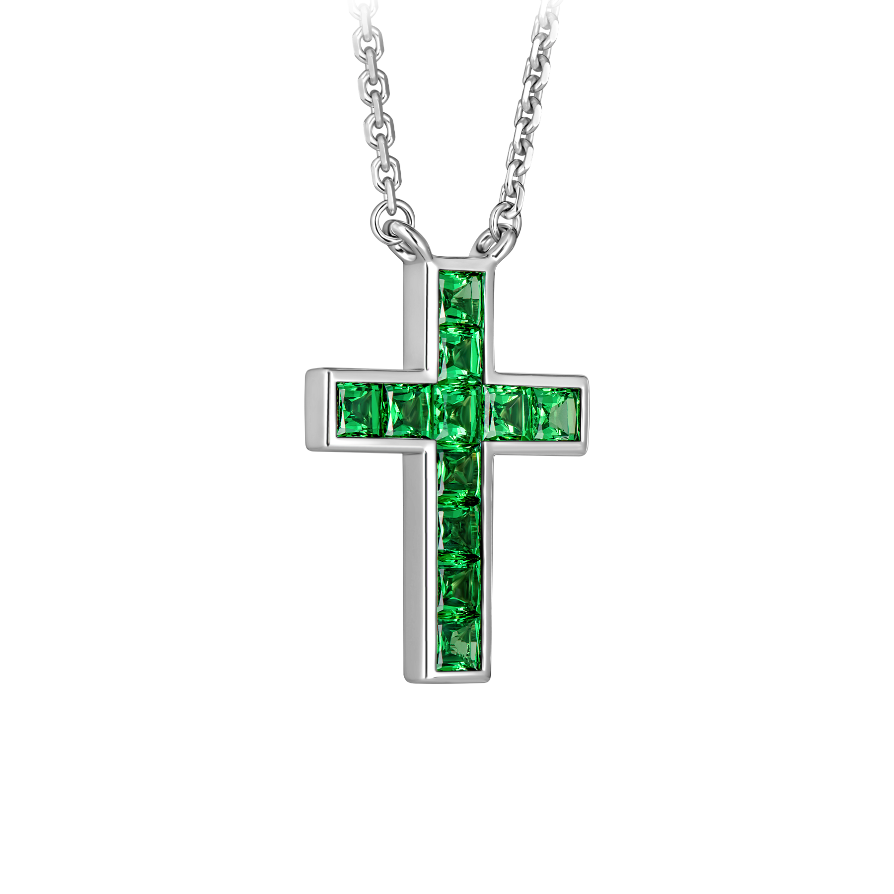 Колье с тсаворитами, белое золото