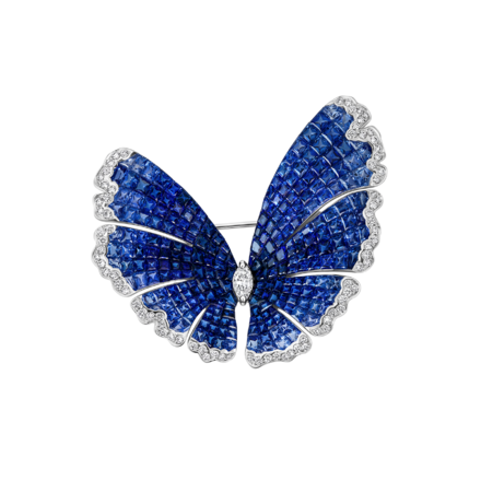 Брошь с сапфирами и бриллиантами, белое золото 1