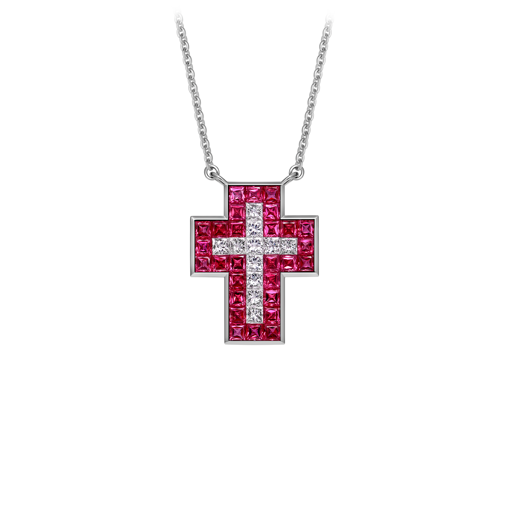Колье с рубинами и бриллиантами, белое золото