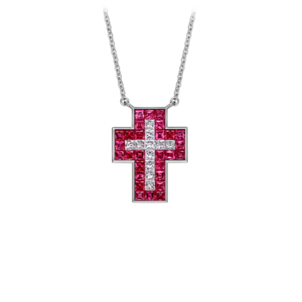 Колье с рубинами и бриллиантами, белое золото 1