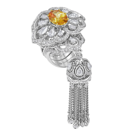 Кольцо с желтыми сапфирами и бриллиантами, белое золото 1