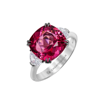 Кольцо с турмалином рубеллитом и бриллиантами, белое золото 1