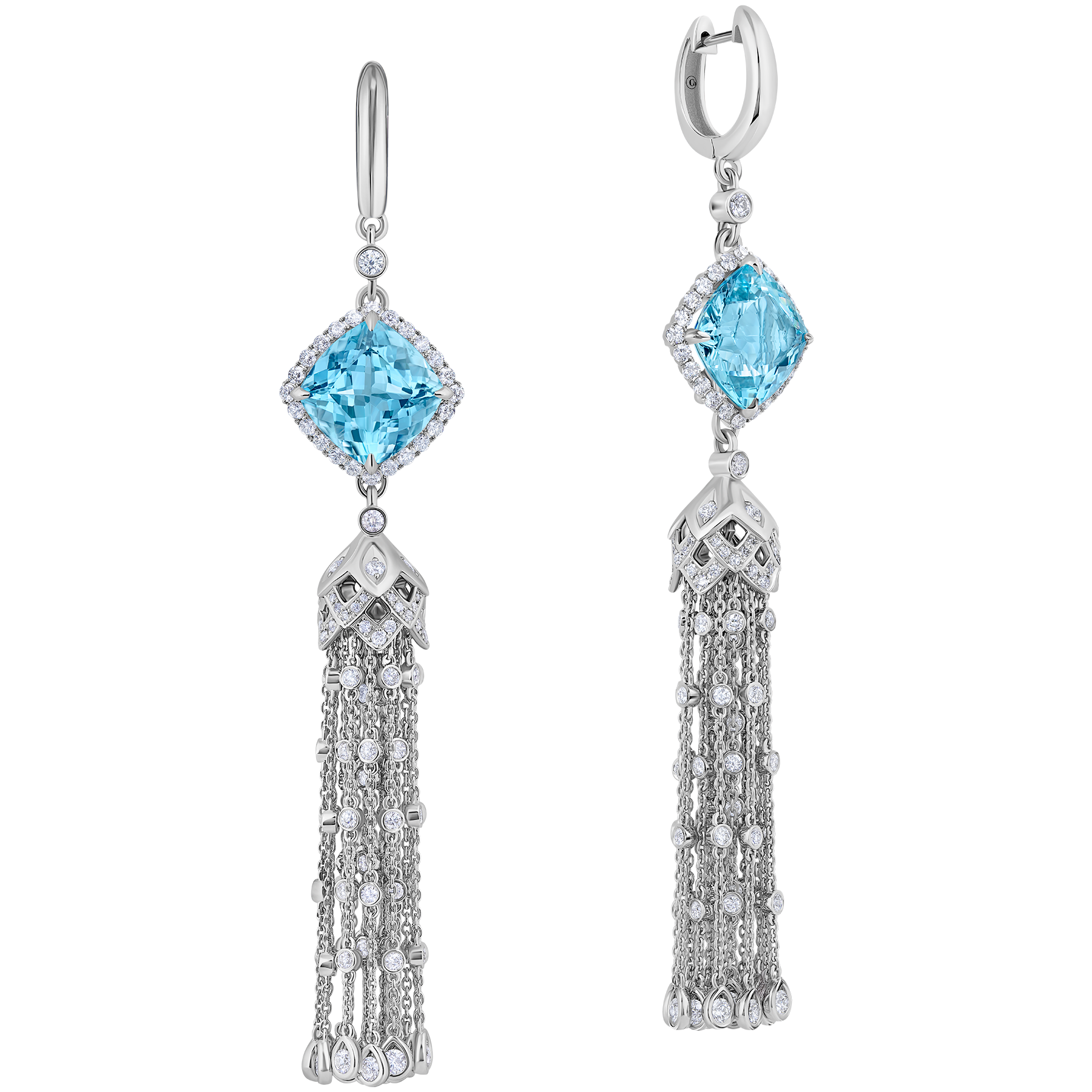 Серьги с аквамаринами и бриллиантами, белое золото