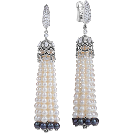 Серьги с жемчугом и бриллиантами, белое золото, н.керамика 1