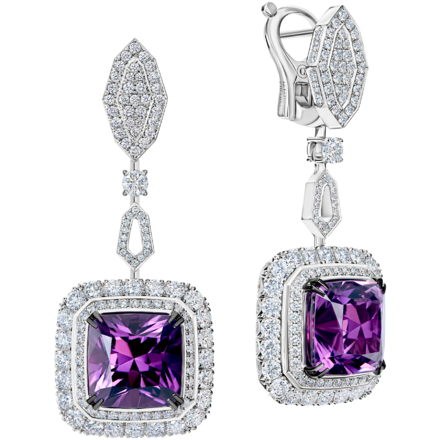 Серьги с аметистами и бриллиантами, белое золото 1