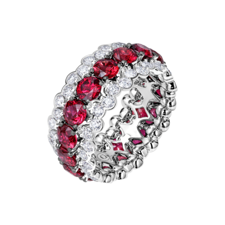 Кольцо с рубинами и бриллиантами, белое золото 1