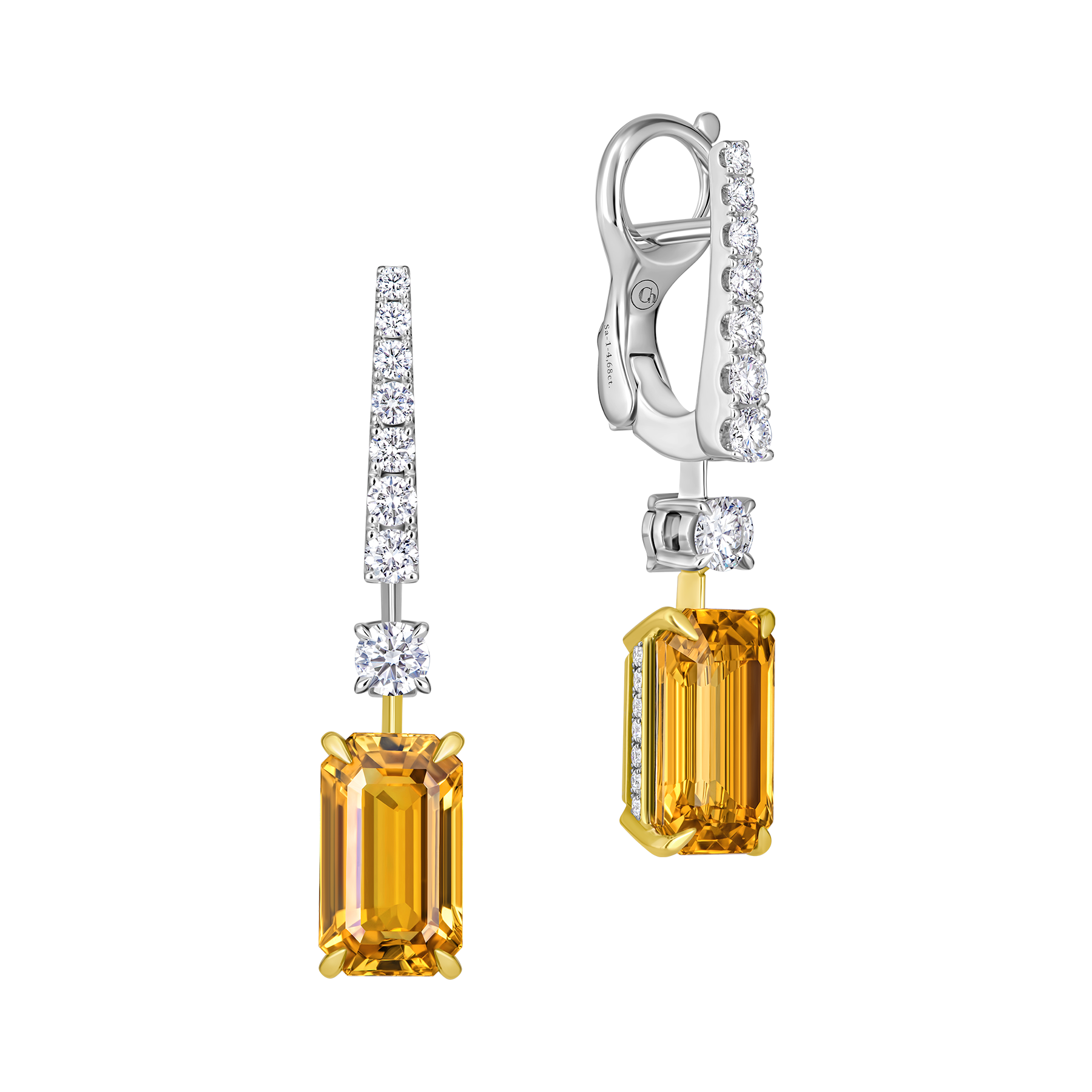Серьги с желтыми сапфирами и бриллиантами, белое золото