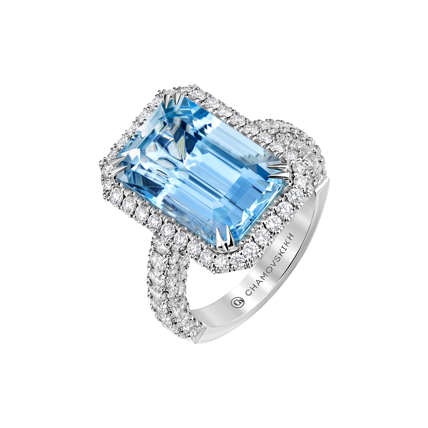 Кольцо с аквамарином и бриллиантами, белое золото