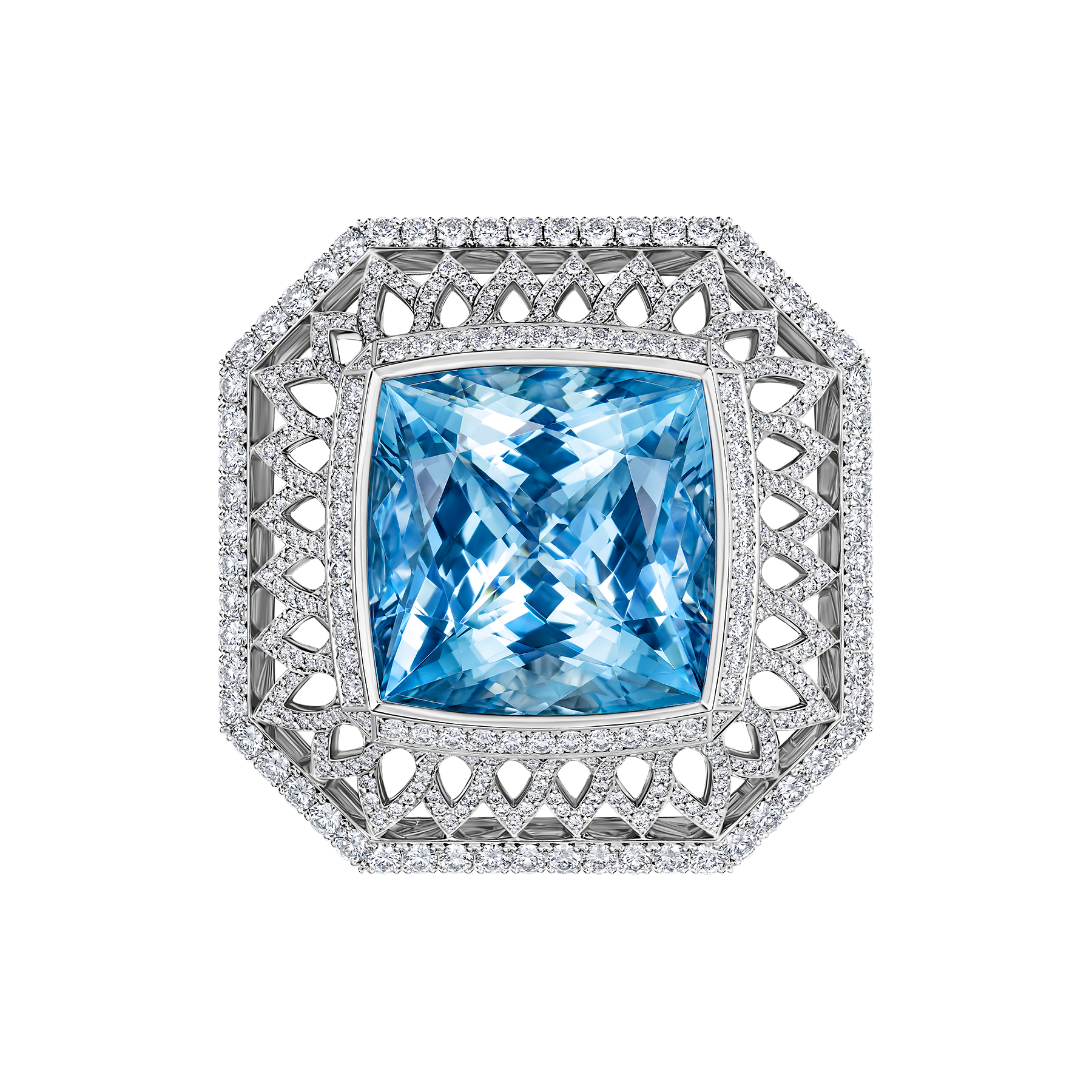 Кольцо с аквамарином и бриллиантами, белое золото