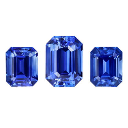 Сет из трех сапфиров, Royal Blue, Sri lanka, Октагон, 14,93 ct, 22,39 ct и 14,37 ct 1