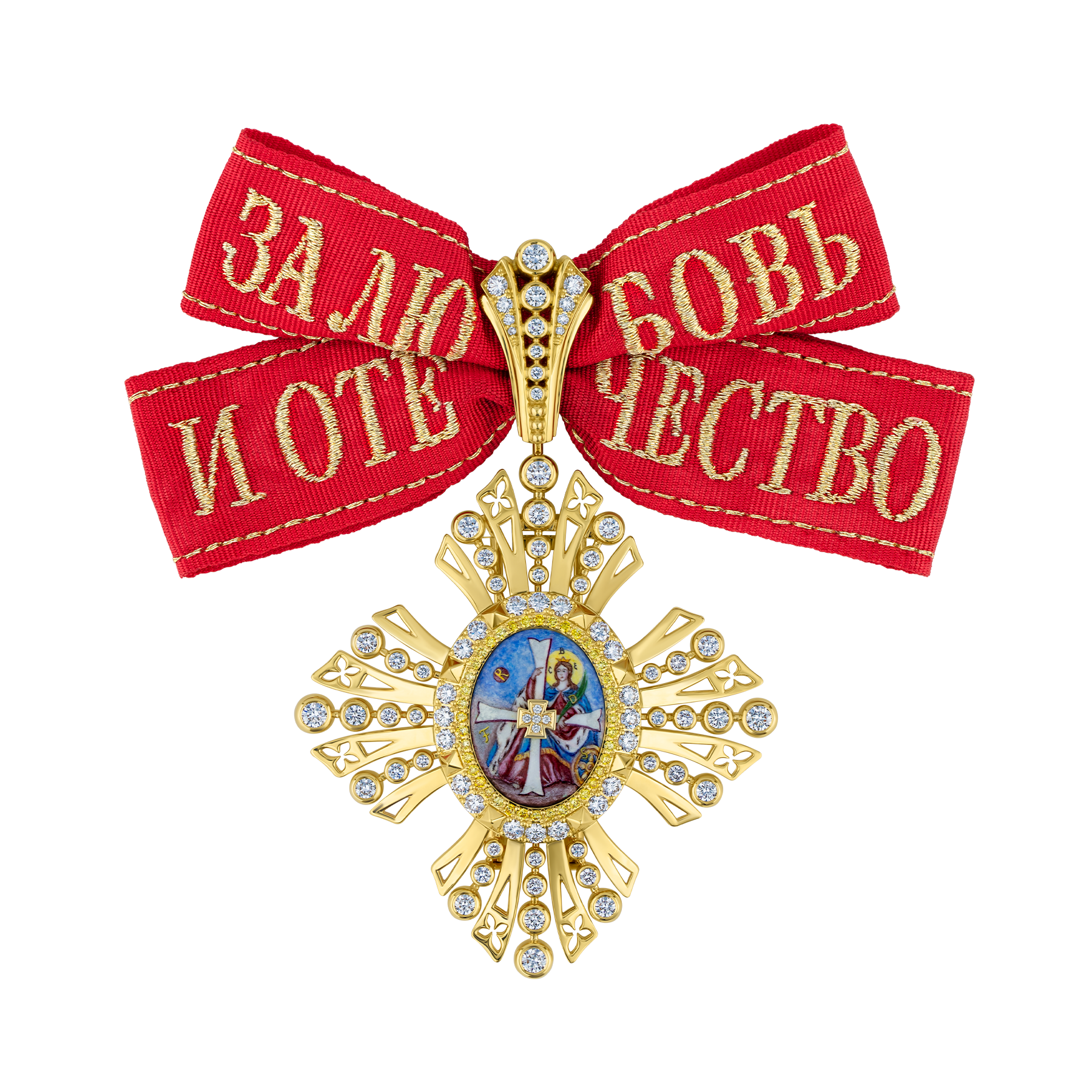 Брошь с бриллиантами, желтое золото